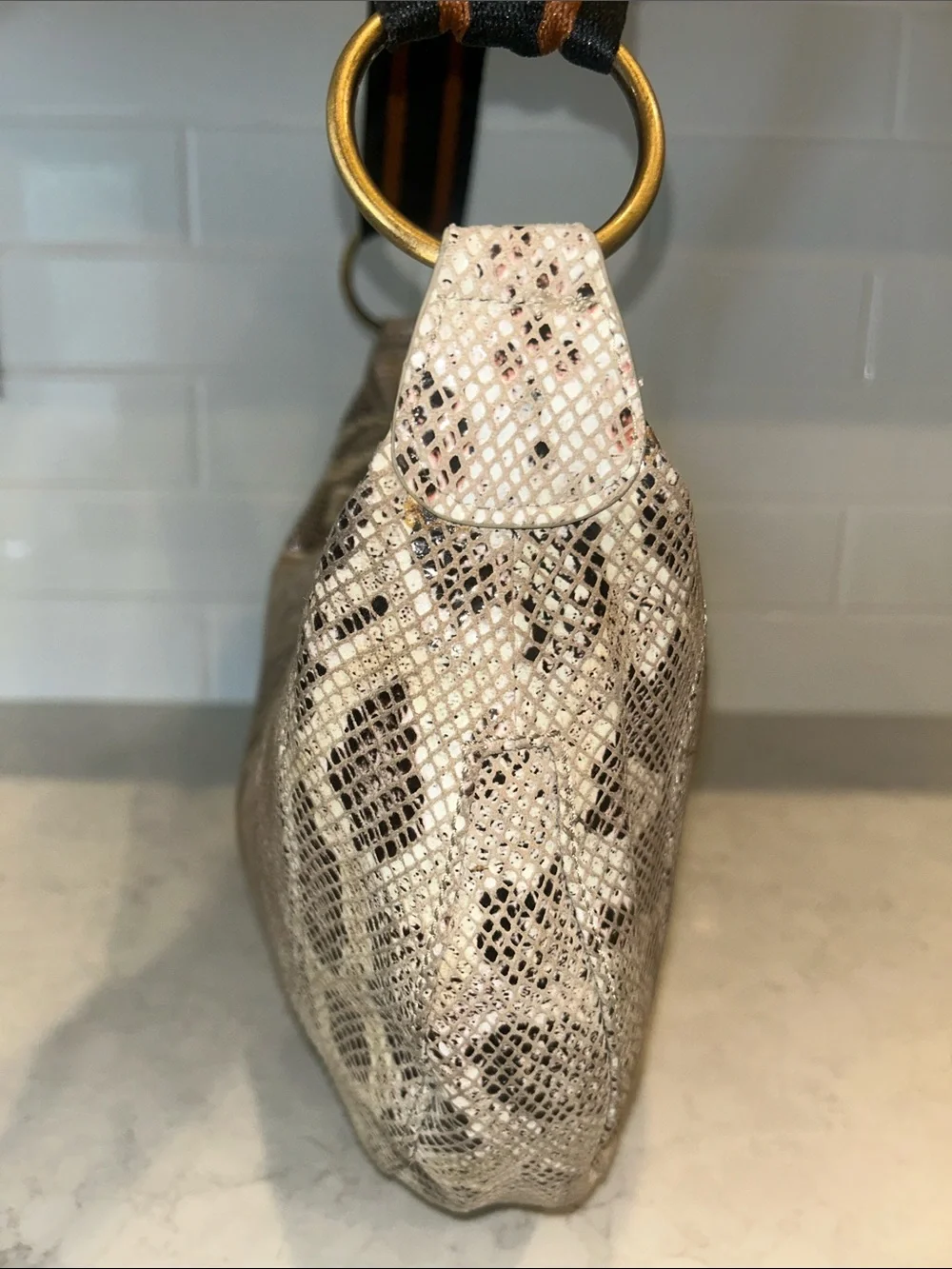 By Anthropologie Snake Print Leather Hobo Bag Shoulder Bag crossbody